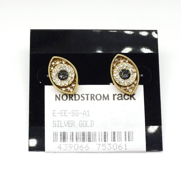 SAVVY CIE JEWELRY Sterling Silver Gold Plated CZ Evil Eye Stud  Earrings - Picture 6 of 7